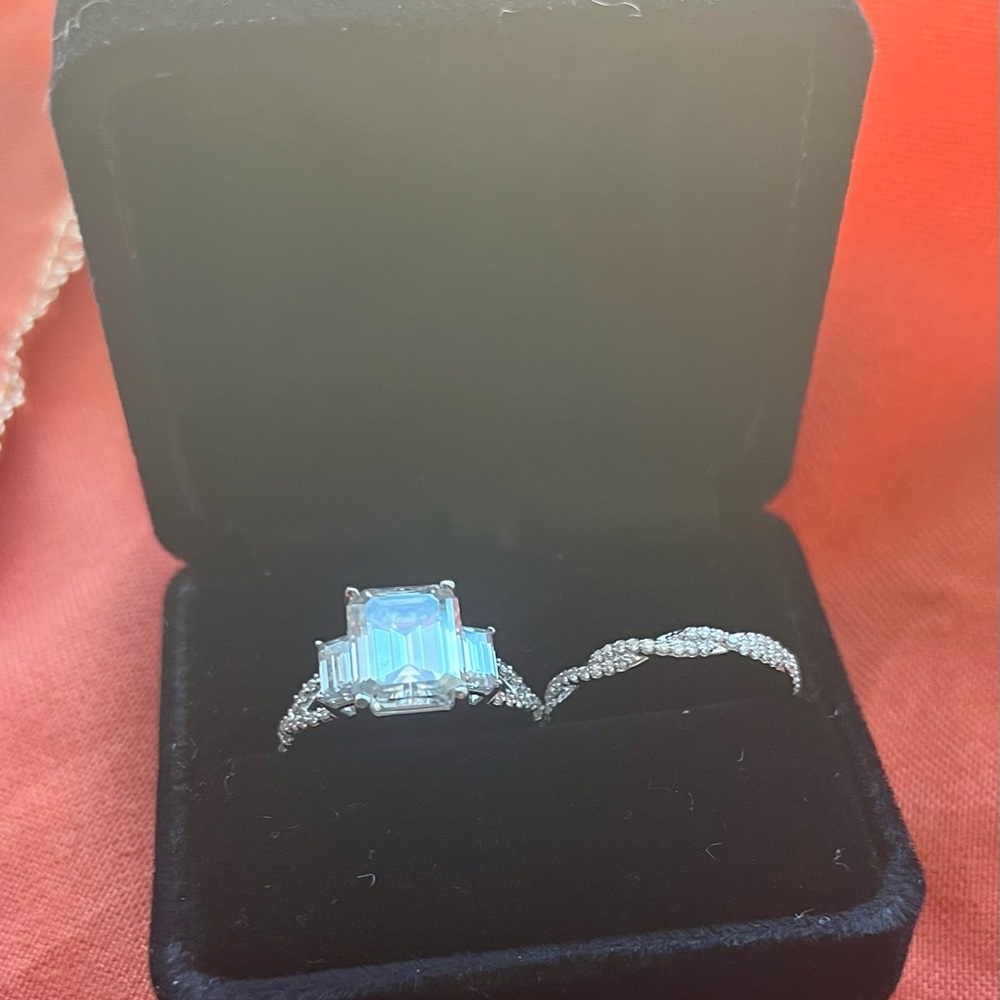 Three stone wedding and engagement ring.